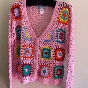 Pink Crochet Cardigan with Granny Squares